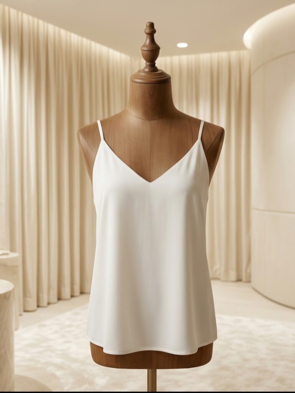 LOFT Outlet Cream Flowy V-Neck Spaghetti Strap Blouse — Large Petite
